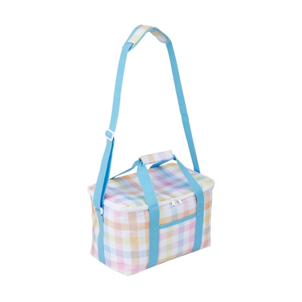 New Kmart Insulated Lunch Bag Pastel Checkered Cooler with Adjustable Strap Blue
